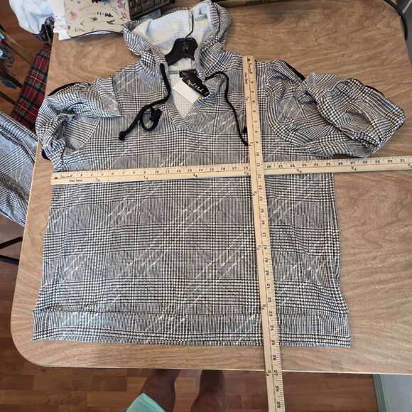 Oxford & Park Hoodie Jogger Set Womens 1X Plaid Two Piece Lounge Velour Trim - Picture 11 of 16